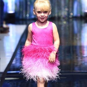 Marc Defang Pink Short Feather Ombre Jeweled Pageant Dress Sz 6